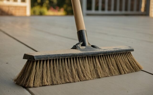 Bristle broom on a tan gray concrete surface in Fayetteville, NC