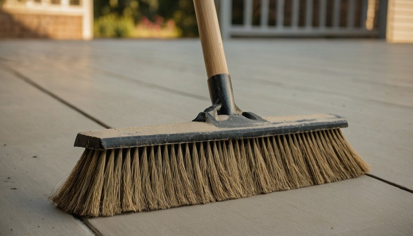Bristle broom on a tan gray concrete surface in Fayetteville, NC