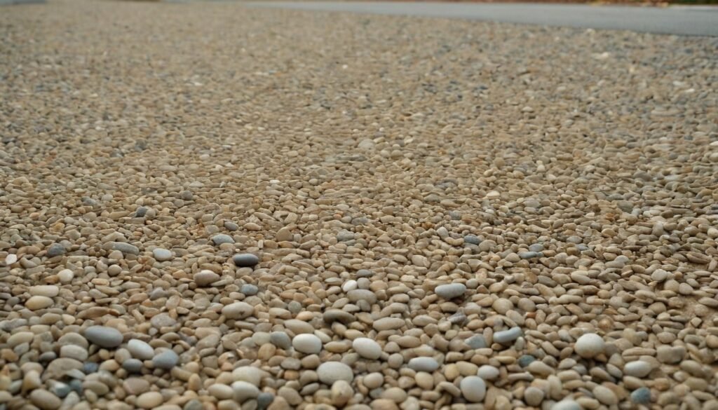 Close up of small river stones in an exposed aggregate surface in Fayetteville, NC